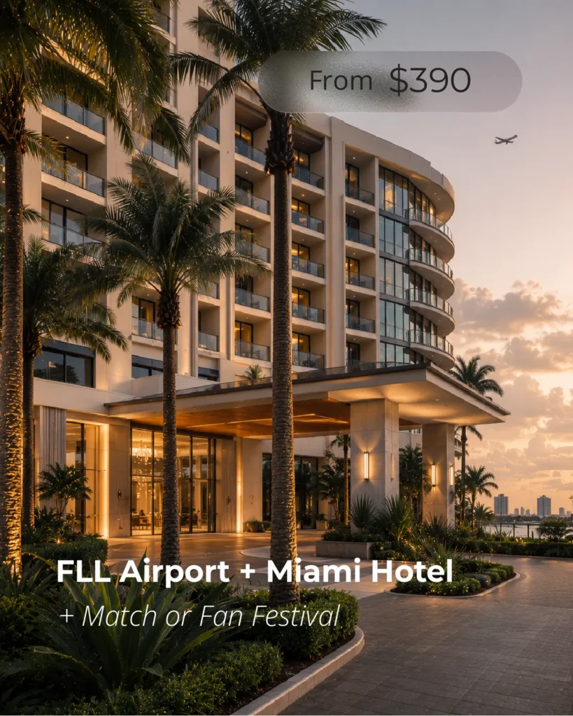 Fort Lauderdale Airport to Miami hotel transportation package including airport pickup, hotel transfer and transportation to Hard Rock Stadium and Bayfront Park Fan Festival.