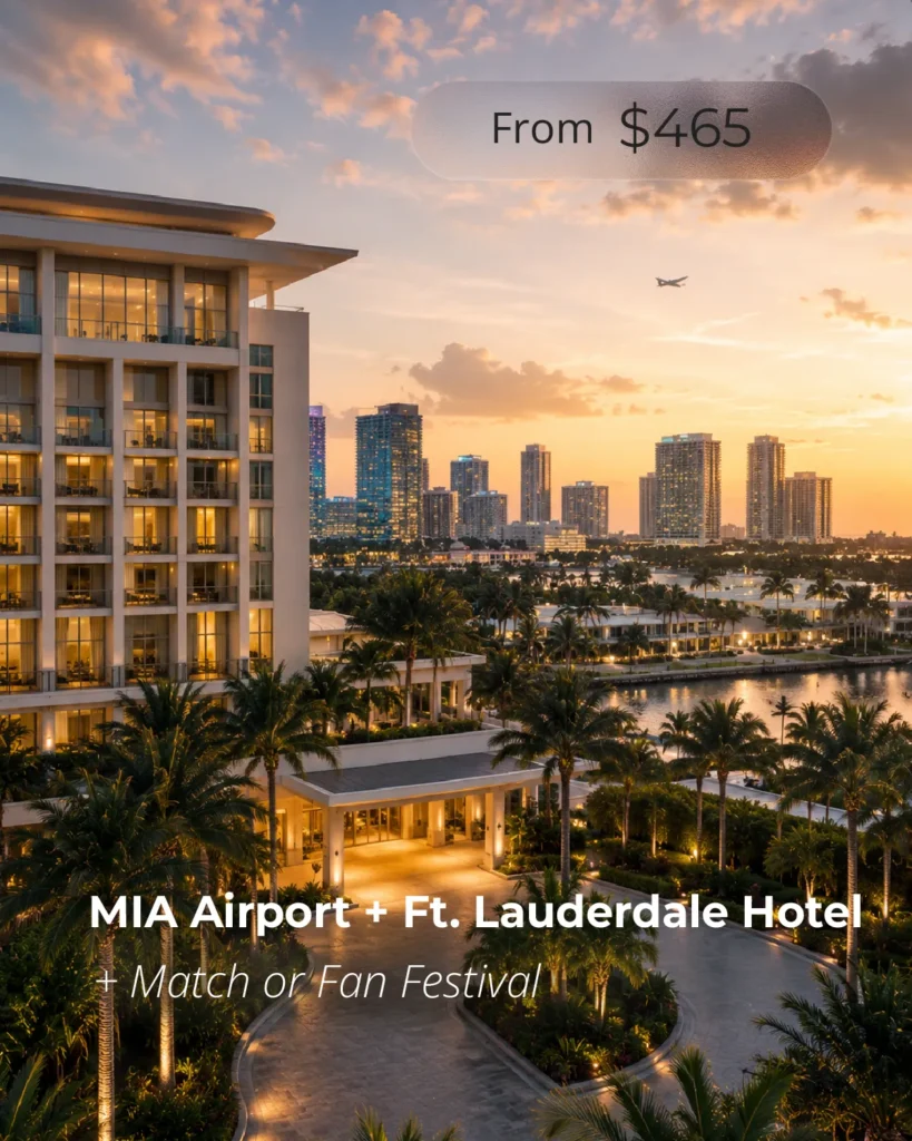 Miami Airport to Fort Lauderdale hotel transportation package including airport pickup, hotel transfer and transportation to Hard Rock Stadium and Bayfront Park Fan Festival.