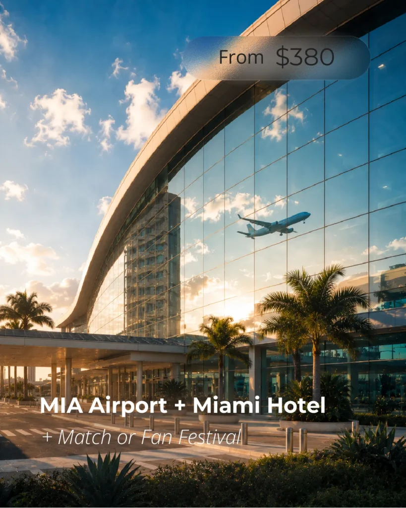 Miami Airport to Miami hotel transportation package including airport pickup, hotel transfer and transportation to Hard Rock Stadium and Bayfront Park Fan Festival.