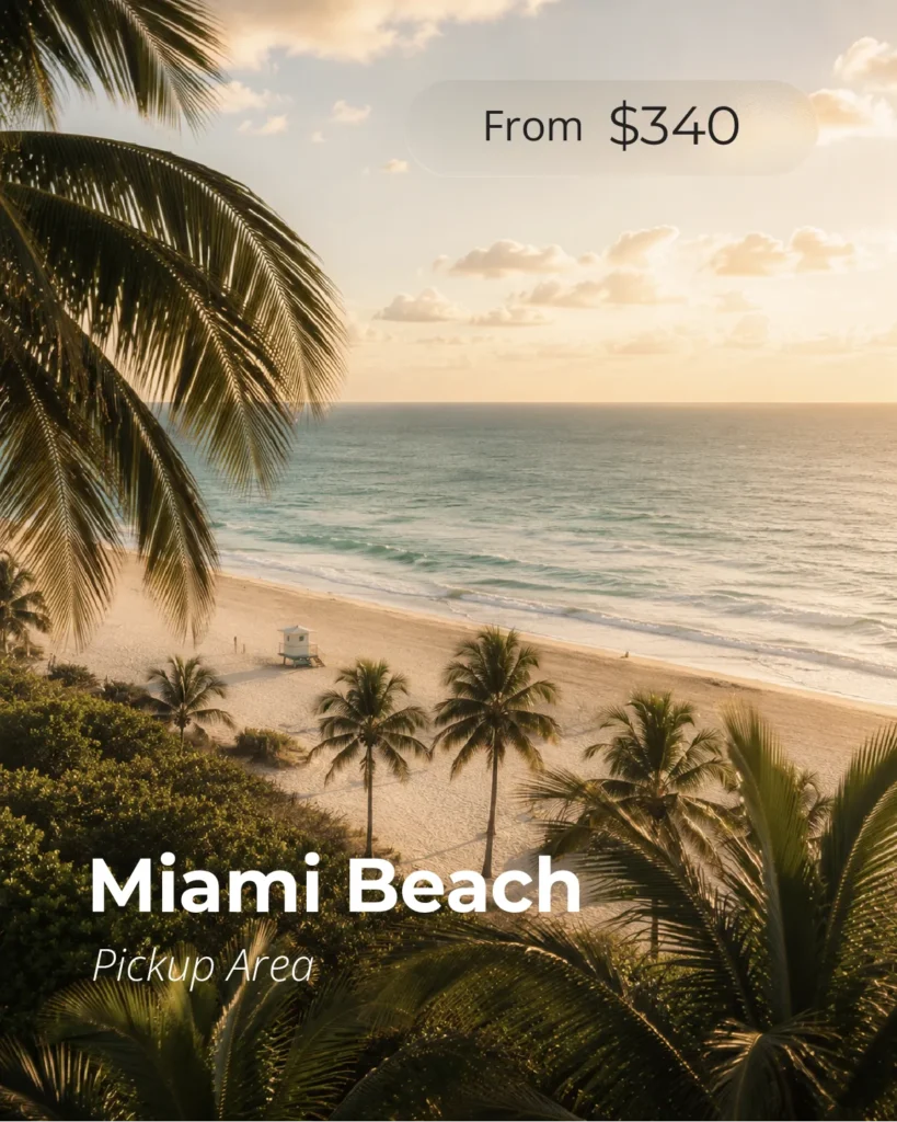 Private transportation pickup area in Miami Beach for FIFA World Cup 2026 visitors. BrightRide Transfers provides transportation to Hard Rock Stadium, Bayfront Park Fan Festival, Miami hotels and major event destinations.