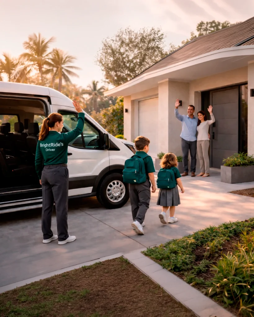 Professional driver providing door-to-door school transportation service for students in South Florida